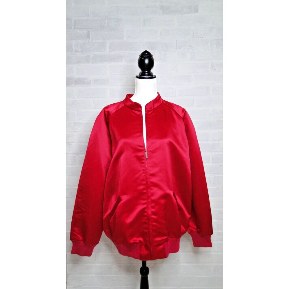 Victor Costa Vintage Bomber Jacket Women 2X‎ Red Pink Floral Embroidered Zip